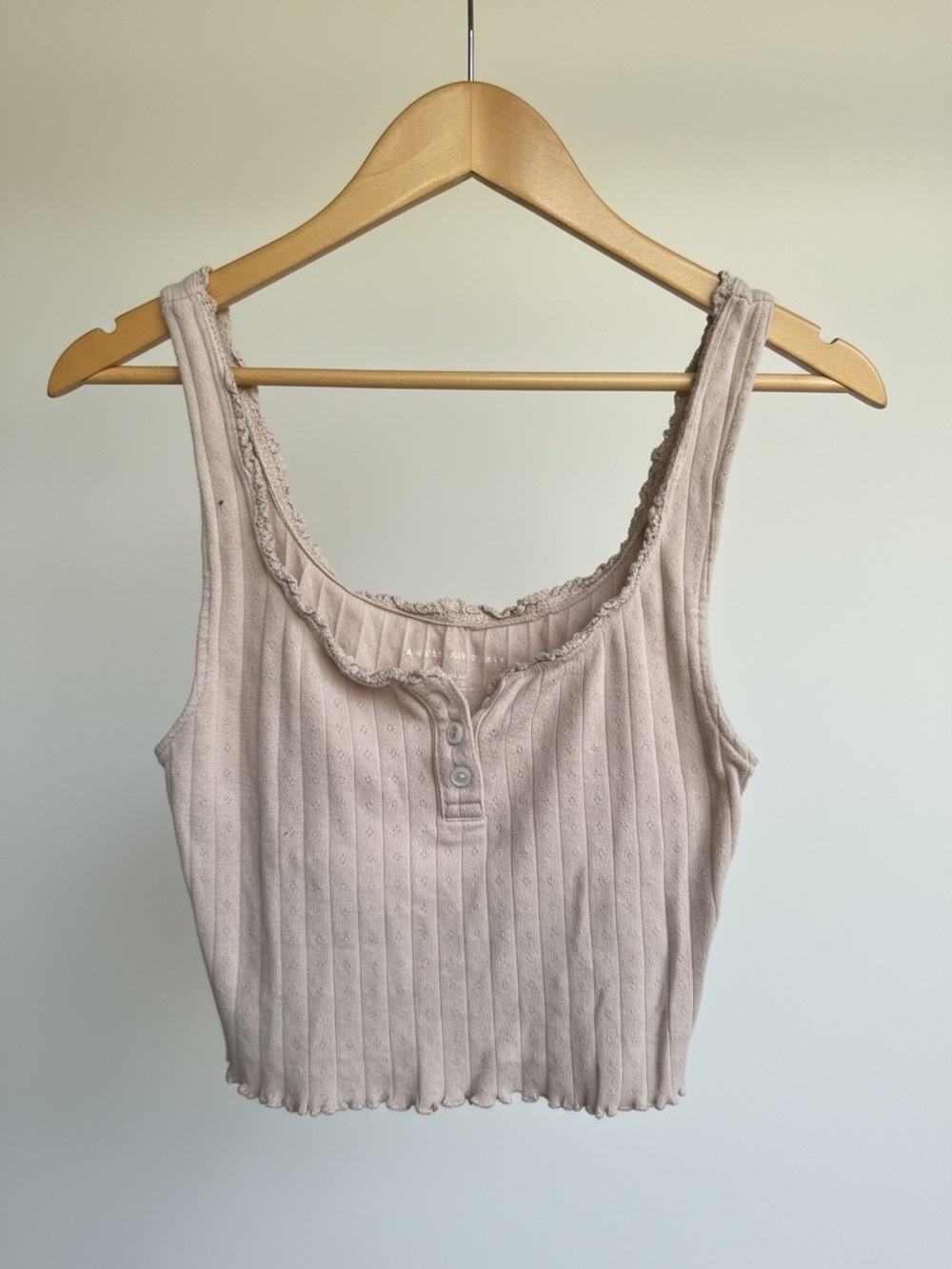 American Eagle Outfitters Ribbed Lace-Trim Cropped Tank - Light Pink